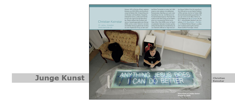 Junge Kunst, Christian Keinstar, Foto: Manfred Wegener, Kln